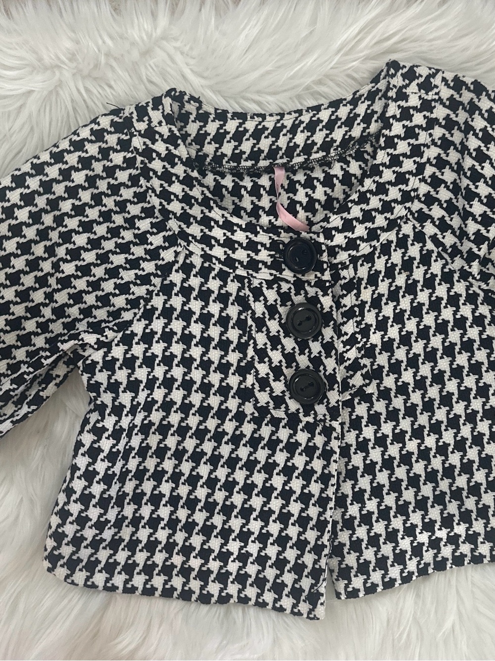 Vintage Knitted Houndstooth Crop Jacket Top | Wide Short Sleeve Size Medium - Picture 2 of 2
